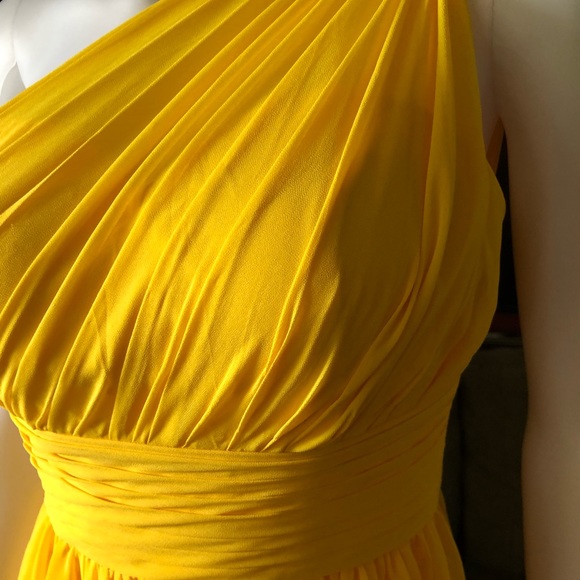 AW. BRIDAL Sz 0. Golden Yellow One Shoulder Floor Length Gown. - Picture 9 of 15